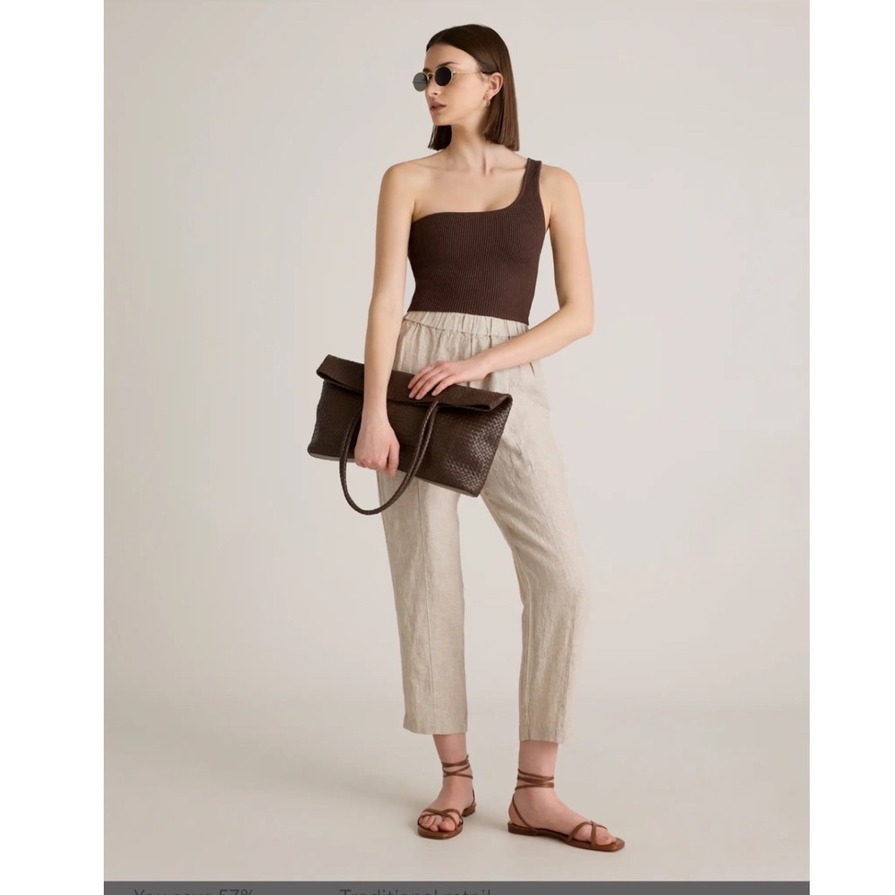 Quince 100% European Flax Linen Tapered Ankle Pants Beige Coastal Capsule Small